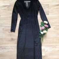 Нова Дълга черна рокля дълъг ръкав цепка макси голям размер XL 2XL 3XL 4XL 5XL официална елегантна, снимка 2 - Рокли - 38970993