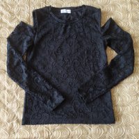 Черна дантелена блуза, снимка 4 - Блузи с дълъг ръкав и пуловери - 43162362