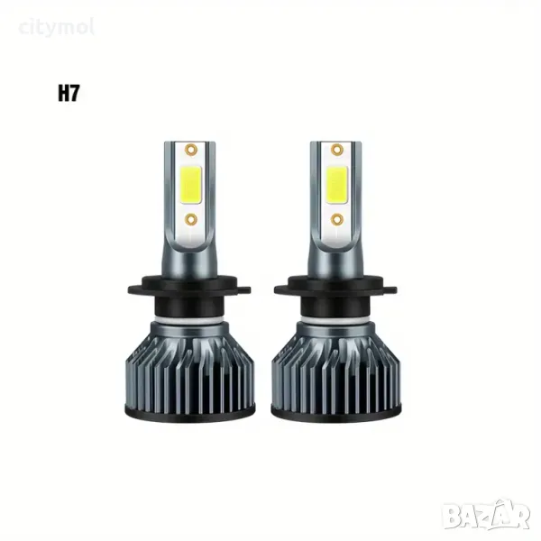 Комплект LED диодни лампи за фарове H7, 50W, 6000K, снимка 1