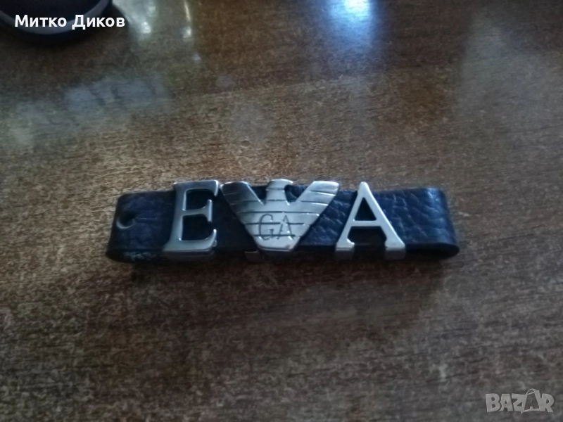 Emporio Armani гривна маркова естествена кожа със сребърни орнаменти, снимка 1