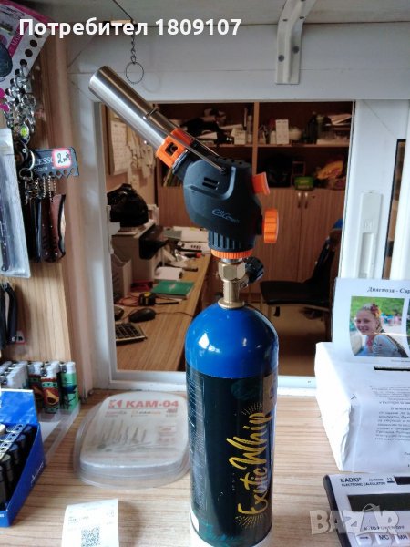 Газова горелка с пиезо запалване и зареждаща се бутилка 1.2 кг, снимка 1
