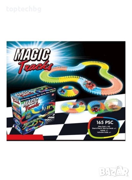 Светеща писта Magic Tracks, Състезателна количка, 165 части, Многоцветна, снимка 1
