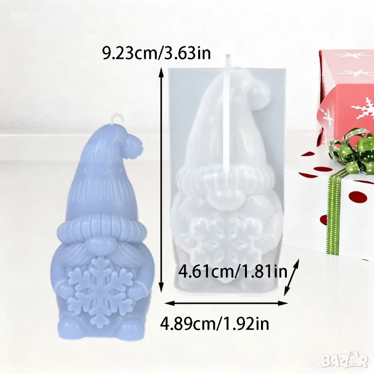 Коледен силиконов молд – Гном със снежинка, снимка 1