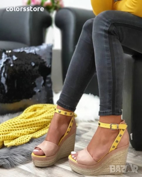 Сандали на платформа - пудра велур- 3416, снимка 1