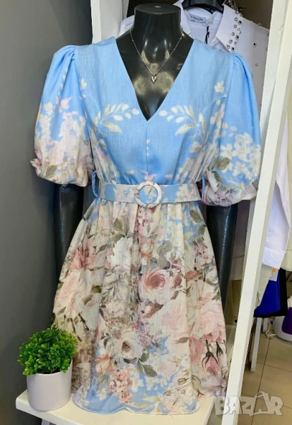 флорална рокля с колан , снимка 1