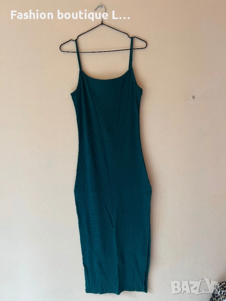Тъмно зелена рипсена вталена рокля 40 размер 👗Състава е памук и еластант 👗 👗👗👗👗, снимка 1