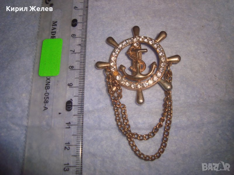 ПОЗЛАТЕНА МОРСКА КАПИТАНСКА ЗНАЧКА КОТВА НАКИТ БРОШКА с ФАСЕТИРАНИ КРИСТАЛИ 27955, снимка 1