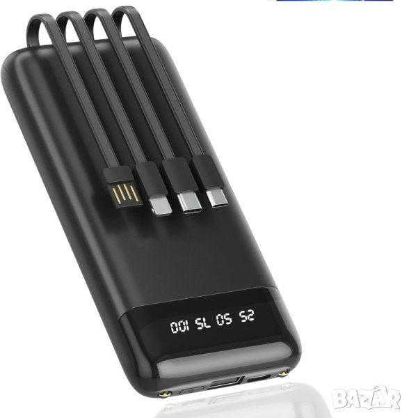 Соларно зарядно за телефон, Power Bank, 4 кабела, 30000mAh, LED фенерче, microUSB, USB tаpe C..., снимка 1