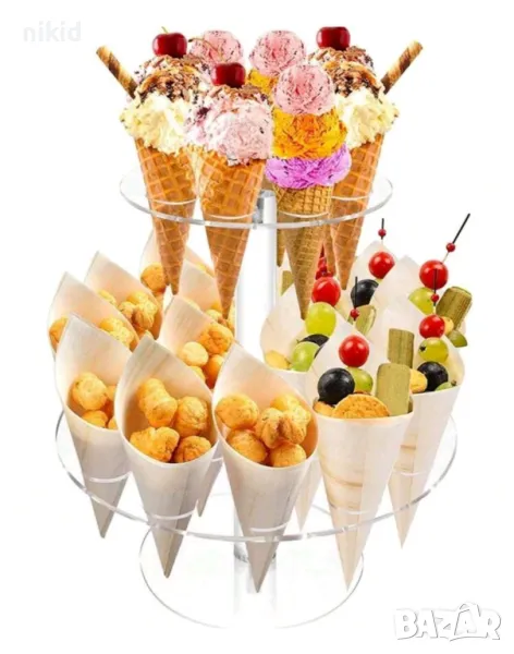 24 дупки кръгла двуетаж прозрачна Пластмасова Акрилна стойка поставка стелаж фунийки сладолед мъфини, снимка 1