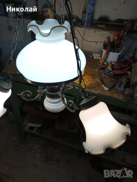 Старинен бронзов полилей с оригинални стъкла, снимка 1