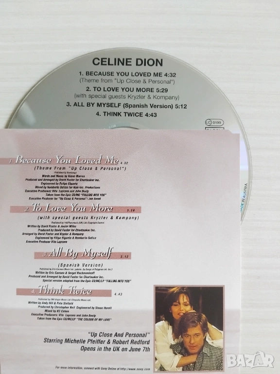 Celine Dion – Because You Loved Me (Theme From Up Close & Personal) - оригинален диск музика, снимка 1