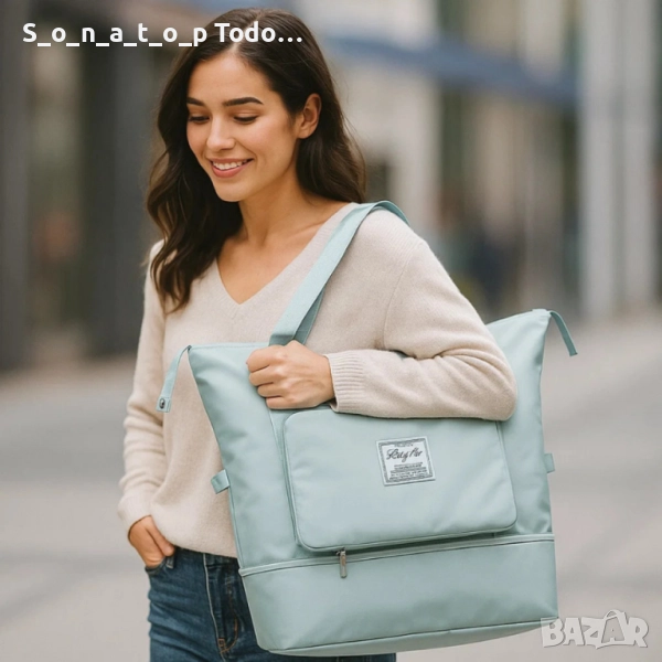 Чанта с уголемяващо се дъно с цип -непромокаема материя/ Цвят: Черен , сив, лилава, снимка 1