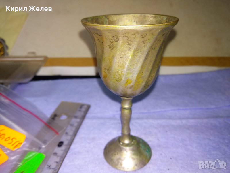 СТАРИННА ДЕБЕЛО ПОСРЕБРЕНА АР НУВО БРОНЗОВА АРИСТОКРАТИЧНА ЧАШКА За ЛИКЬОР 41412, снимка 1