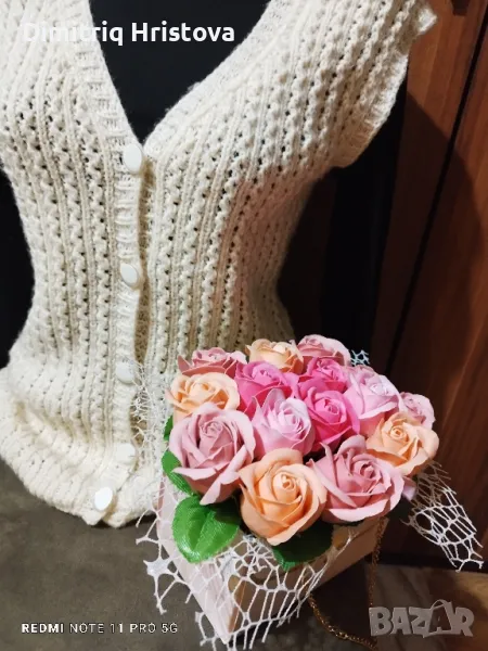 Бял плетен елек, снимка 1