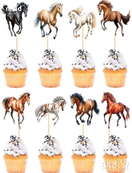 8 бр кон коне топери за мъфини кексчета парти украса декорация, снимка 1