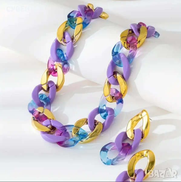 Комплект обеци с колие вериги, снимка 1