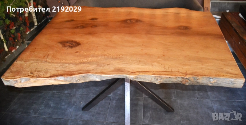 МАСА масив, Явор, със „жив ръб“, цяло парче, стоманена основа, снимка 1