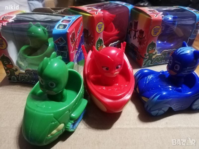 3 бр малки PJMASKS PJ Masks PJ Mask с подвижни коли пластмасови фигурки PVC за игра и украса торта , снимка 1