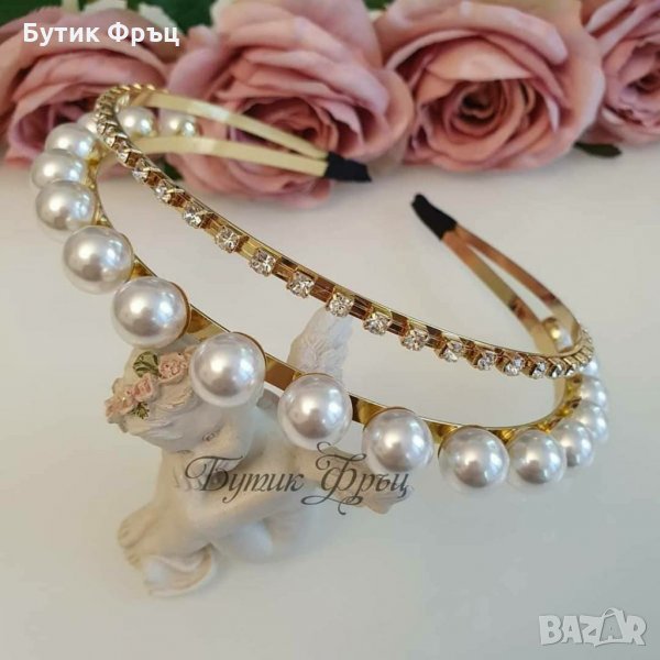 Диадема с перли и бели кристали , снимка 1
