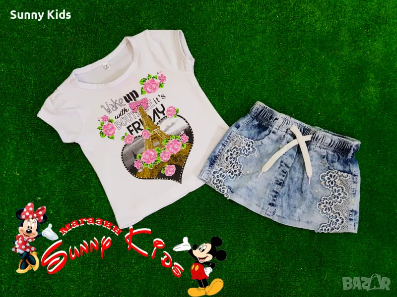 Детски комплект тениска с дънкова поличка  2год., 3год. и 4год., снимка 1