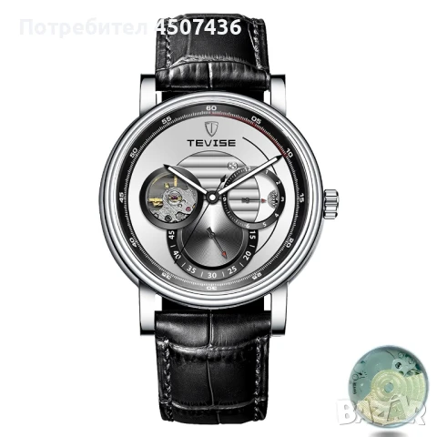 TEVISE Луксозен автоматичен механичен часовник,водоустойчив,черен циферблат на снимките, снимка 6 - Мъжки - 51261988