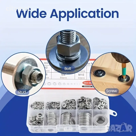 Комплект от 180 броя неръждаеми шайби - M2, M2.5, M3, M4, M5, M6 и M10, снимка 5 - Други инструменти - 51742707