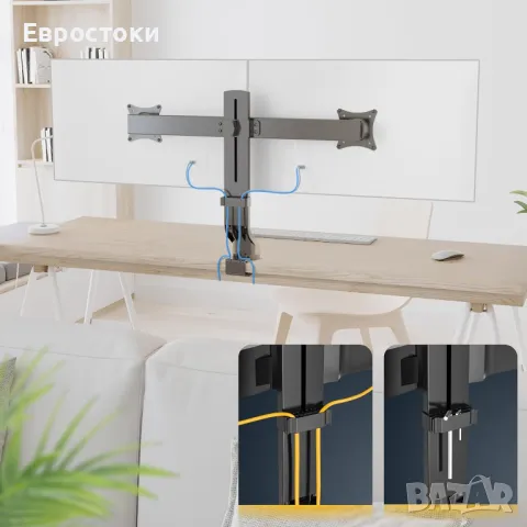 RICOO TS3811 Регулируема накланяща се стойка за маса с 2 екрана 17-27 инча (43-69 см) за компютър , снимка 3 - Други - 47906740