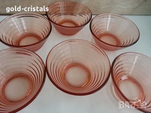 Ретро стъклени купички цветно розово стъкло 53г, снимка 5 - Антикварни и старинни предмети - 28614899