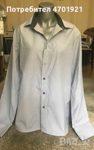 Сива мъжка риза с дълъг ръкав, снимка 6 - Ризи - 53136766