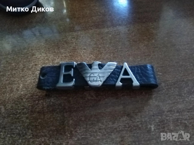 Emporio Armani гривна маркова естествена кожа със сребърни орнаменти