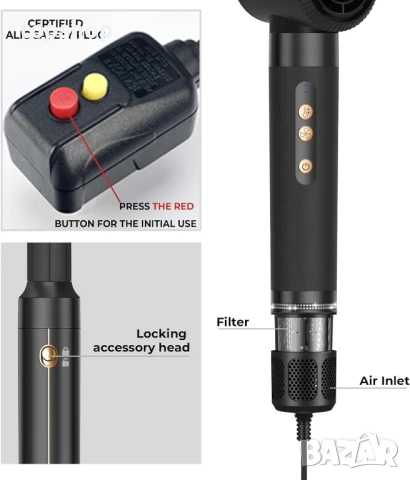 НОВ 7 в 1 високоскоростен сешоар с 110 000 оборота с дифузер, маша, термо четка, стилизиране на коса, снимка 7 - Сешоари - 50600027