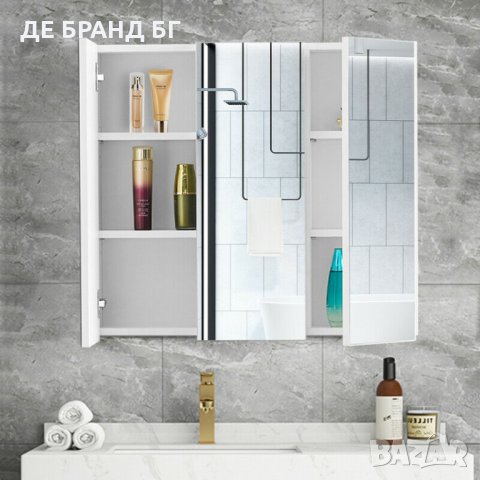 Шкаф за баня с огледало SGJTBC002WH, снимка 3 - Шкафове - 35564911