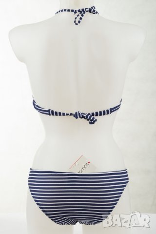 Тъмносин дамски бански от две части на райе с подарък Admas - S, снимка 2 - Бански костюми - 43127868