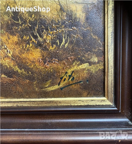  Пейзаж. Къща с езеро. Масло върху платно., снимка 3 - Картини - 52961076