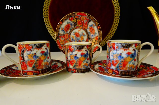 Чаша с чиния японски порцелан Eiwa Kinsei,злато,пауни. , снимка 9 - Антикварни и старинни предмети - 37925311