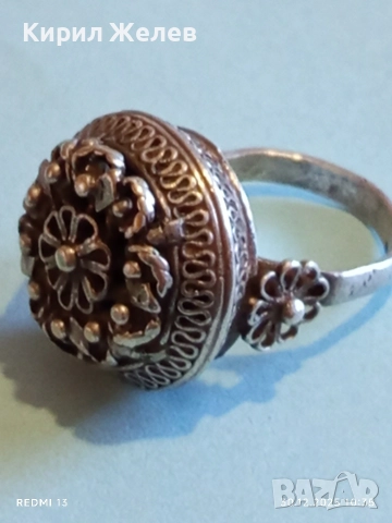 Възрожденски филигранен сребърен пръстен гранулация ювелирна изработка 36131, снимка 8 - Пръстени - 52934091