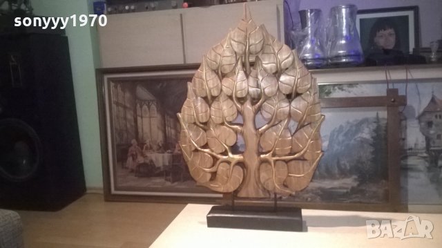 *ГОЛЯМО ДЪРВО-ДЪРВО с листа - фигура дърворезба на поставка ръчна изработка, снимка 3 - Колекции - 27397021
