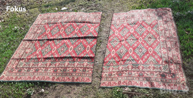 Огромен стар вълнен килим от две части много красив, снимка 2 - Антикварни и старинни предмети - 53340340