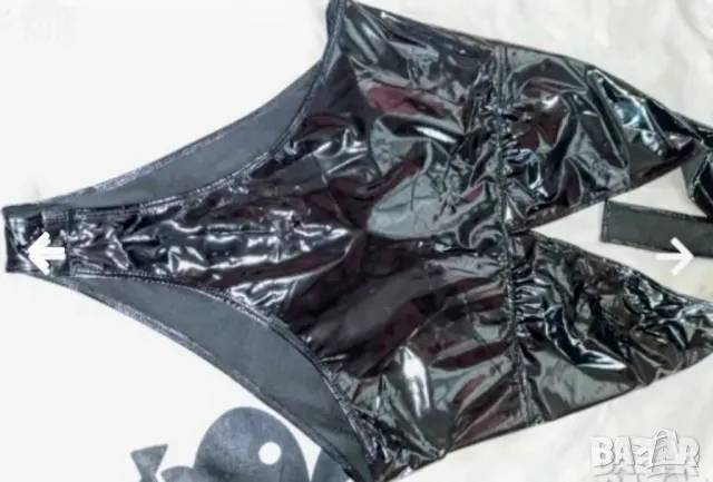  XL Черно еластично боди от лак/ винил , снимка 3 - Корсети, бюстиета, топове - 47673158