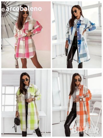 Дамска фланелена карирана дълга модерна риза (яке), 4цвята 