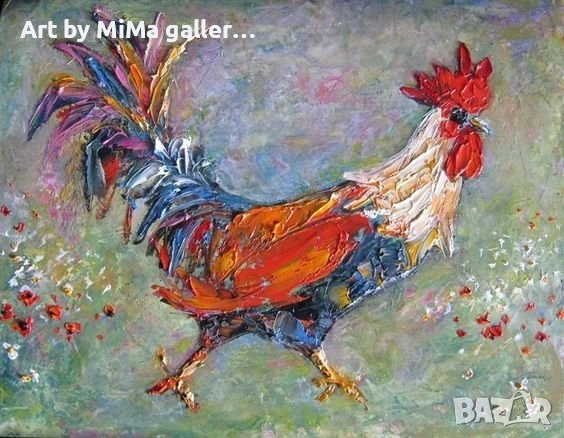 Петел, петли, петлета, rooster painting - Мима / Art by MiMa,  paintings, снимка 6 - Картини - 31513632