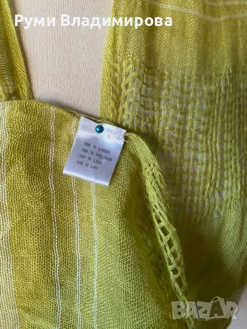 Светлозелен шал от 100 % лен, снимка 2 - Шалове - 52934671