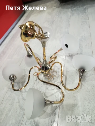 Полилей метал и стъкло/5 осветителни тела/-Австрия , снимка 12 - Полилеи - 50724465