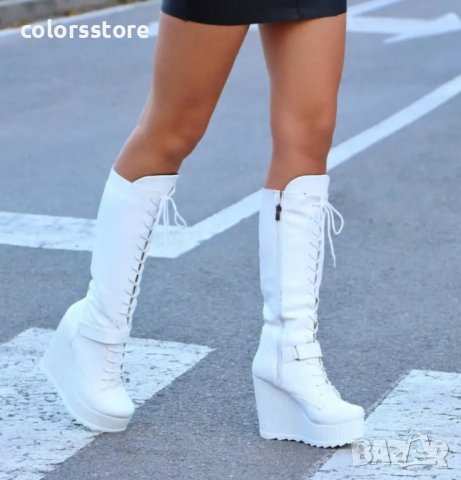 Ботуши на платформа - бяла кожа - 1905, снимка 2 - Дамски ботуши - 33447530