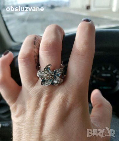 Луксозен пръстен опал и сапфир, нов 💥, снимка 4 - Пръстени - 32868375