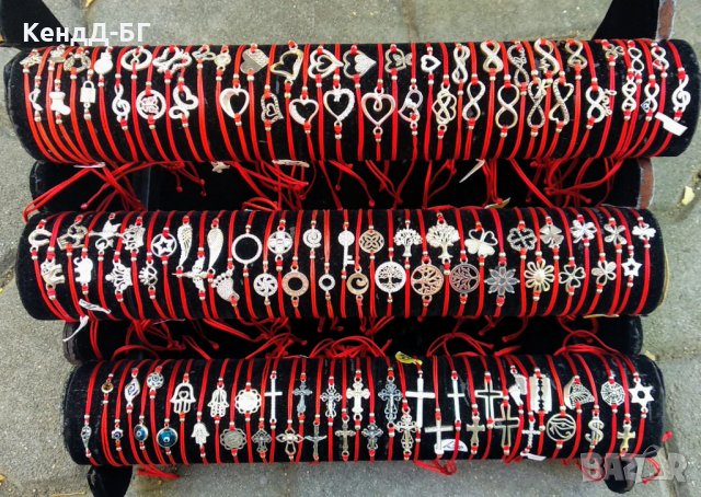 Гривнички от сребро 925 и чарвен конец против уроки, снимка 2 - Други - 28323277