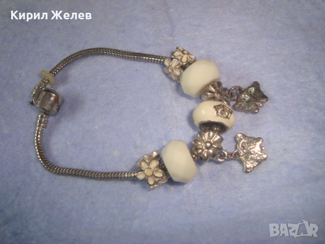 КРАСИВА ПОСРЕБРЕНА ФЕШЪН АРТ ГРИВНА ТИП ПАНДОРА с ЕМАЙЛ и ЦИРКОНИ КРИСТАЛИ 15058, снимка 4 - Гривни - 37045872