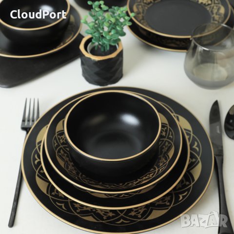ПЪЛЕН СЕРВИЗ ЗА МАСА, KERAMIKA, 24 ЧАСТИ, КЕРАМИКА, ЖЪЛТО/ЧЕРНО, снимка 10 - Сервизи - 43582825