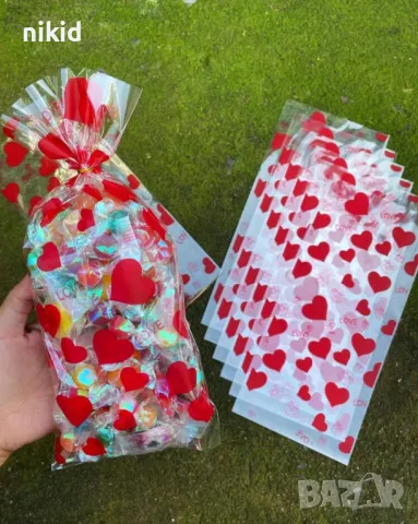 10 бр червени сърца подаръчни торбички големи опаковъчни пликчета дребни сладки ръчна подарък