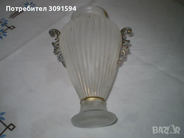 Ретро ваза амфора матово стъкло с позлатени орнаменти, снимка 6 - Антикварни и старинни предмети - 50204386